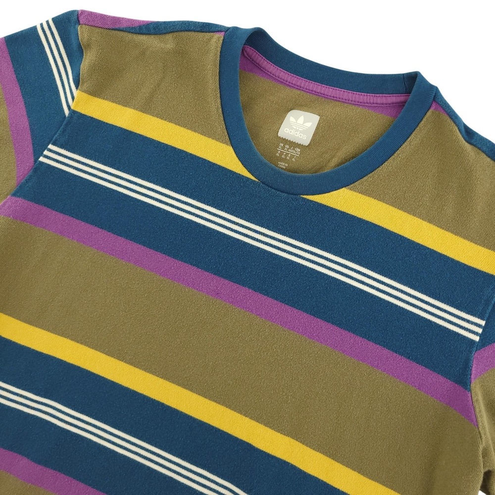 Adidas Originals Shirt Mens XL Multicolor Stripe Skateboarding Tee Casual Top